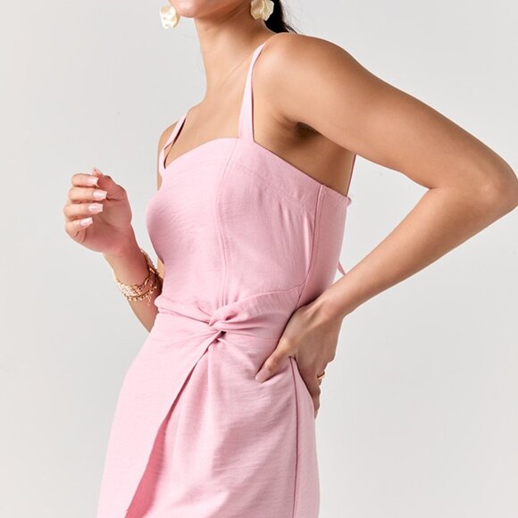 Kayley Light Pink Linen Slit Midi Dress - Picture 4 of 4